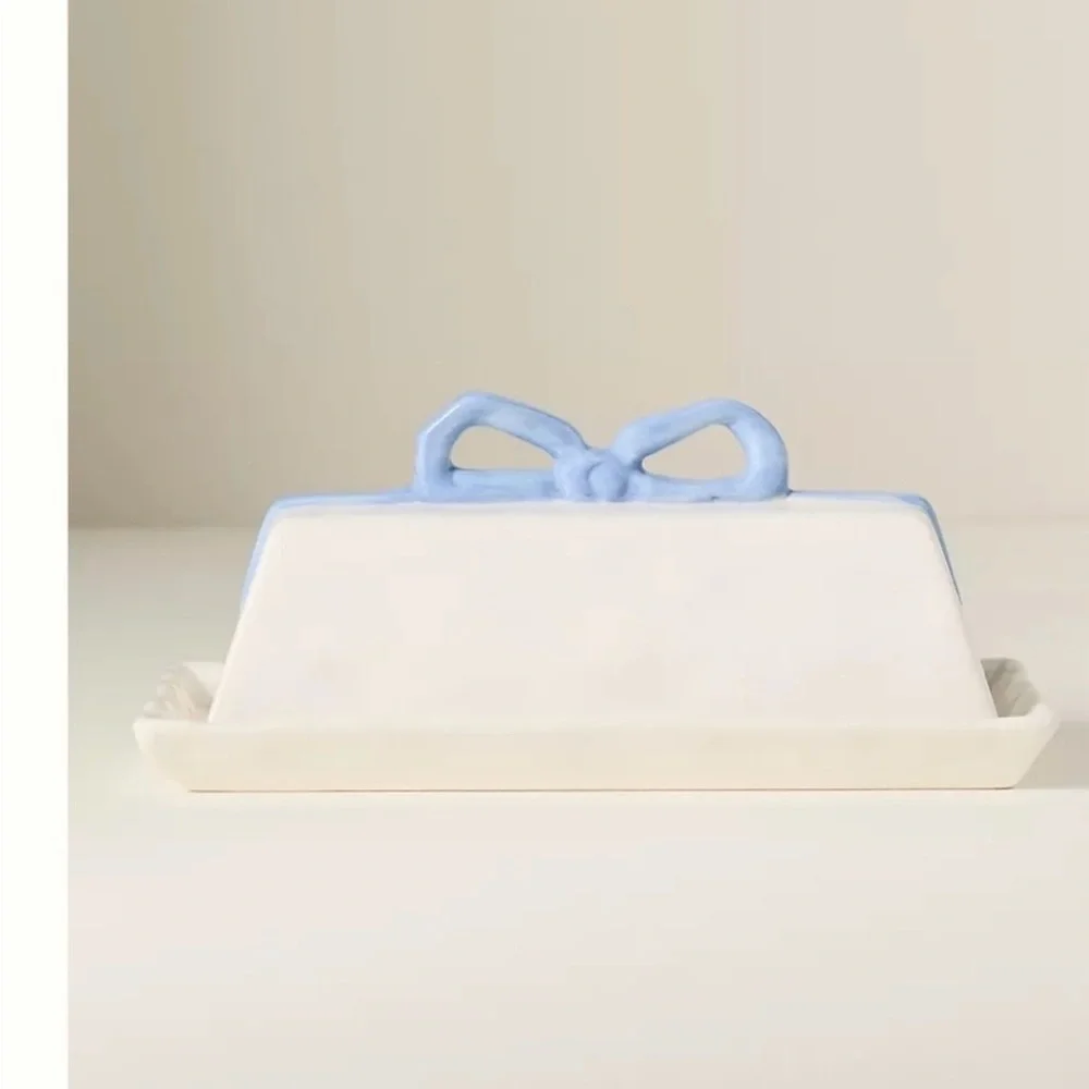 Anthropologie Benedita Bow Ceramic Stoneware Butter Dish New - Picture 1 of 2